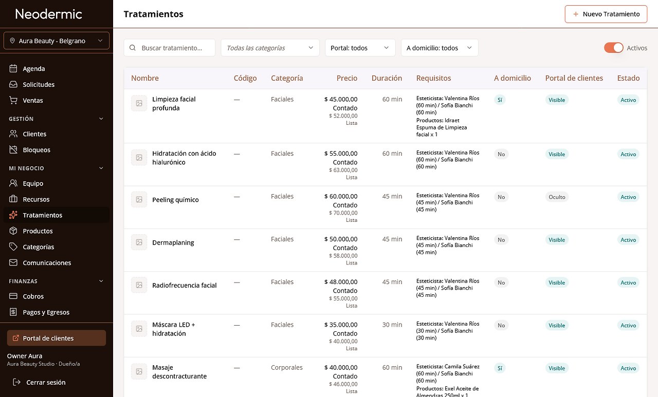 Servicios con duración en Neodermic